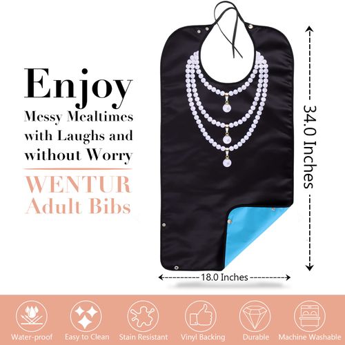 Adult Bibs for Women Washable Reusable - Waterproof Adult Bibs for Eating with Crumb Catcher - Adjustable Dining Clothing Protectors for Adults Seniors Elderly (Pearl Necklace Bibs -3 Pack)