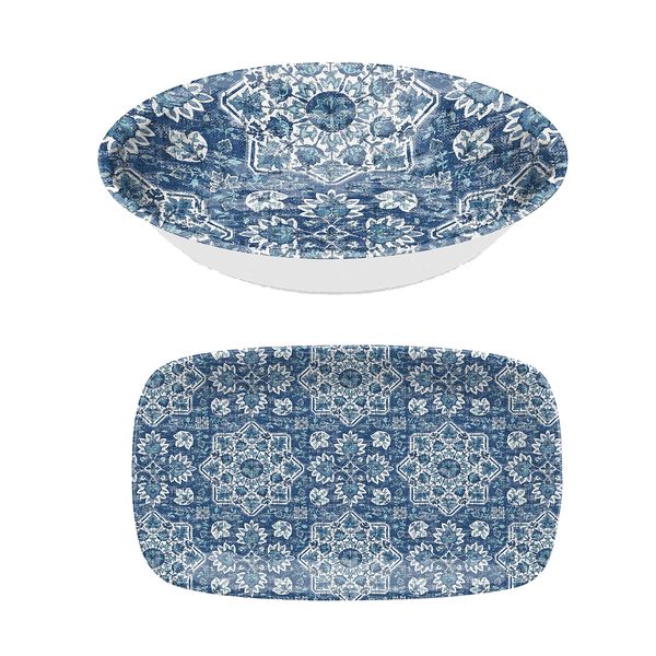 Atlantic Blue - Melamine/Plastic Serving Set (Platter & Salad Bowl)