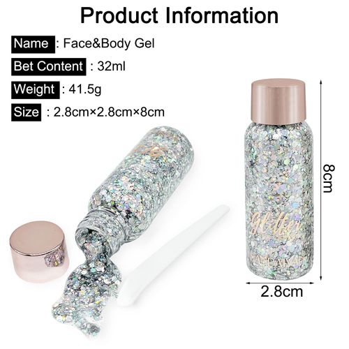 Owelth 3 Bottiglia Glitter Body Gel, Brillantini Make Up Gel, Viso Glitterato Gel Sparkle Glitter per Viso, Capelli, Unghie, Occhi, Labbra, Chunky Glitter Gel per Musica, Festival, Feste in Maschera