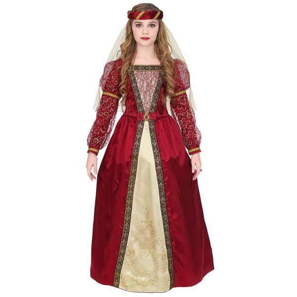 Widmann 10131171 Elf Children's Medieval Princess Costume, Solid, Red, Gold, 158