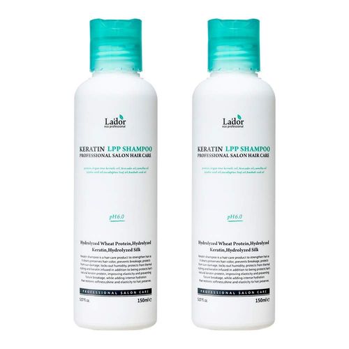 LA'DOR Keratin LPP Damage Care Shampoo w/Proteins & Plant Oils - pH Balanced Sub Acidic for Dry Damaged Frizzy Coarse Thinning Hair - NO Silicone, Paraben, Sulfate, Alcohol 5.07 Fl Oz (2pcs) LADOR