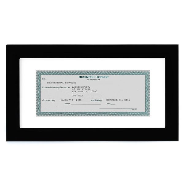 Americanflat 5x10 Business License Frame with Shatter-Resistant Glass - Use as 3.5x8 Frame with Mat or 5x10 Frame Without Mat - Legacy Collection - License Frame for Tabletop and Wall Display - Black