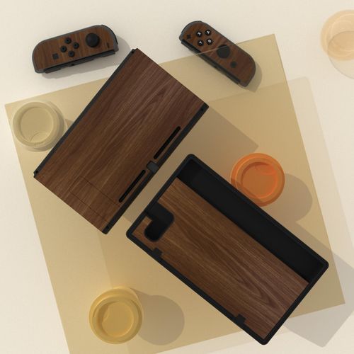 eXtremeRate Full Set Faceplate Skin Decals Stickers and 2 Pcs Screen Protector for Nintendo Switch/for NS Console & joy con Controller & Dock Protection Kit - Wood Grain