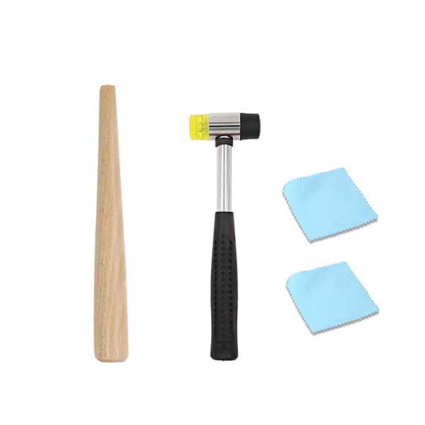 Jewelers Rubber Hammer Mallet with Wood Ring Mandrel Sizer Sizing Adjuster Ring Shaper Repair Tools Jewelry Making Kit