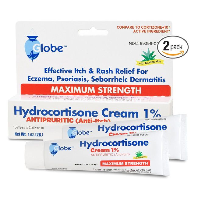 Hydrocortisone CREAM 1% 1 oz, with ALOE Maximum Strength Anti-Itch - 2 packs