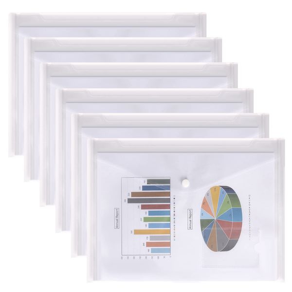 Clear Plastic Wallets A4 Popper Wallets Document File Folders for Paperwork A4 Plastic Envelopes Wallet, Pack of 6