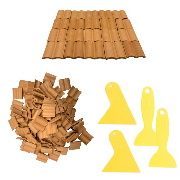 Cayway 100 PCS Mini Red Roof Tiles Model Building Set, 18mm Fake Tiles Model Sand Table Micro Landscape Accessories DIY Dollhouse Bricks Diorama Fairy