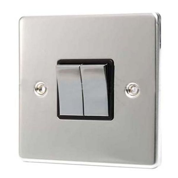 POLISHED CHROME 2 GANG 2 WAY 6 AMP LIGHT SWITCH C304PCB