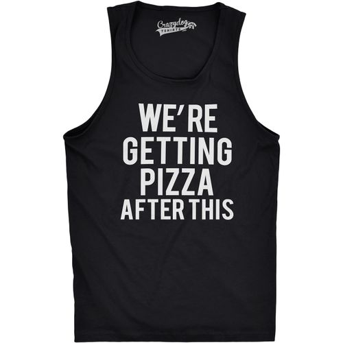 Funny Gym Tank for Men – were Getting Pizza After This Graphic Tee – Lightweight Cotton Blend – Workout Tank Top for Fitness Humor and Pizza Lovers - Black S