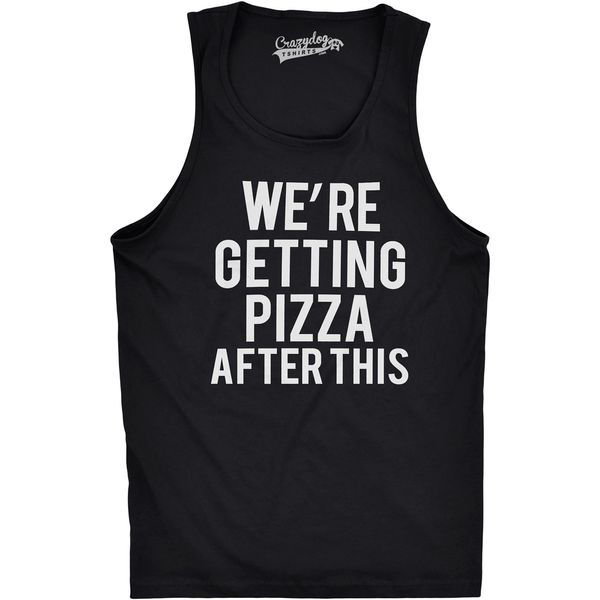 Funny Gym Tank for Men – were Getting Pizza After This Graphic Tee – Lightweight Cotton Blend – Workout Tank Top for Fitness Humor and Pizza Lovers - Black S