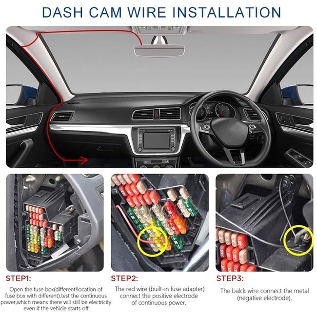 Dash Cam Cable Car Camera Hardwire Kit Buck Line 24 Hour Parking Monitoring  Charging Cable Charger For DashCam Dash Camera DVR