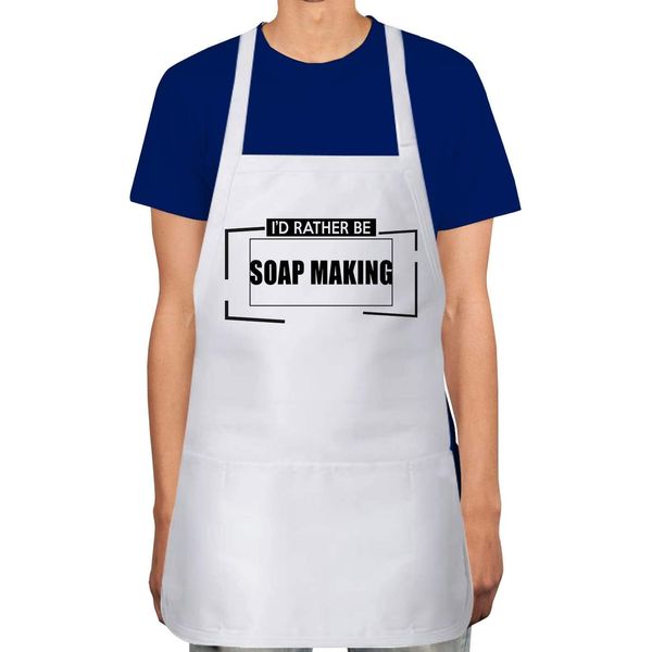 Makoroni - I'D RATHER BE SOAP MAKING Apron Adjustable Kitchen Chef Apron with 2 Pockets Cooking Baking, DesZ14