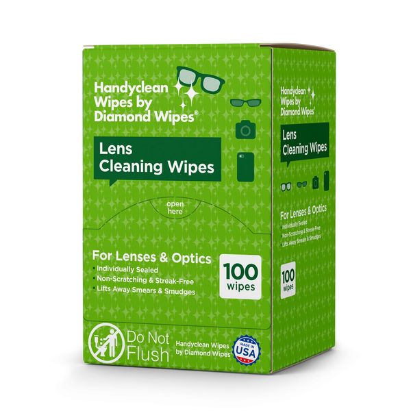 HandyClean Pre-Moistened Lens Cleaning Wipes, Eyeglass Wipes, Screen Wipes, 100 ct of 6 x 5 inches Individually Packed Lens Cleaner Wipes