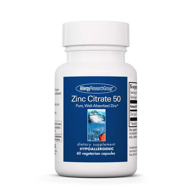 Allergy Research Group - Zinc Citrate 50 mg - Immune, Mood, Bone Support - 60 Vegetarian Capsules