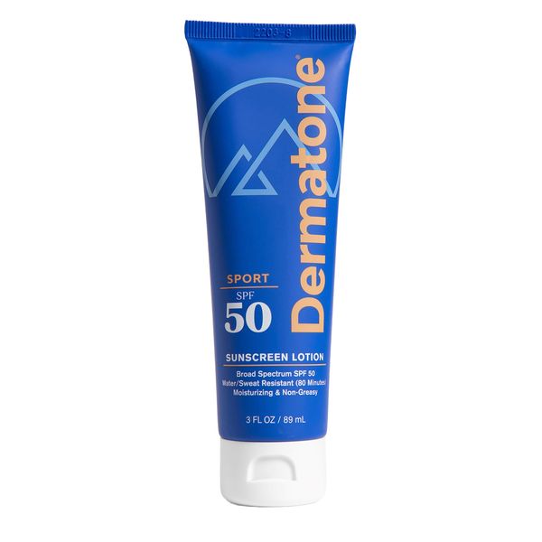 Dermatone Sport Sunscreen Lotion SPF 50 | Water Resistant (80 min), Oxybenzone and Octinoxate Free Sunscreen for Body and Face | Moisturizing Broad Spectrum UVA/UVB Protection SPF Lotion | 3oz
