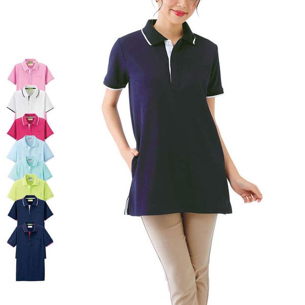 Nursley Tunic Polo Shirt, Sweat Absorbent, Quick Drying, Nursing Care, Uniform, Women’s [8 Colors], saxon blue