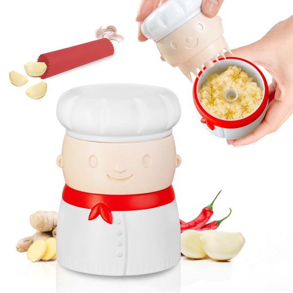 Sliq Garlic Crusher, Dishwasher Safe Garlic Mincer Tool with Peeler, Easy to Clean Garlic Grinder for Ginger, Herbs, Chilli, Fun Kitchen Gift Gadget for Cooking Lovers