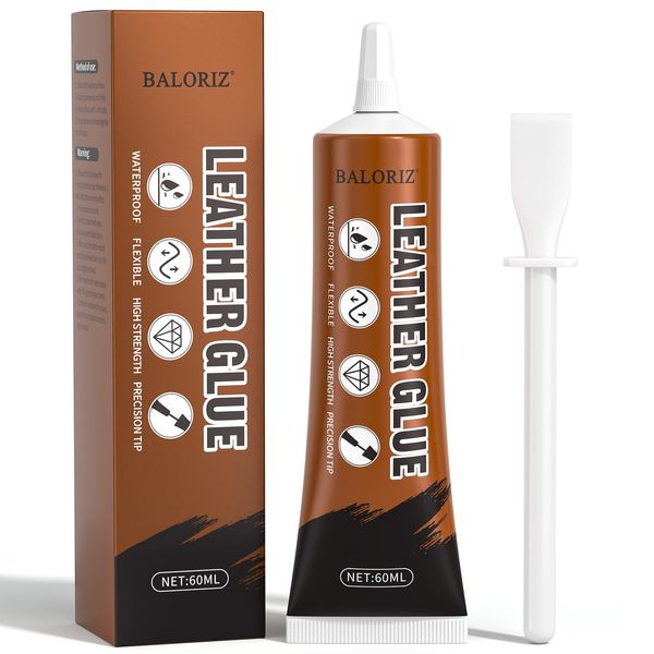 BALORIZ Leather Adhesive, 60 ml Waterproof Adhesive for Leather Repair Glue for Purses, Car Seats, Shoes, Bags, Sofas and Other Leather Crafts, Bonding Between Leather and Leather