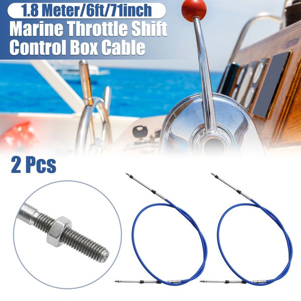 2pcs 6ft 1.8 Meter 71inch Marine Throttle Shift Remote Control Box Cable Blue