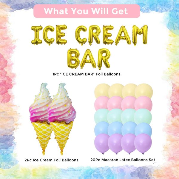 Ice Cream Party Decorations Ice Cream Bar Supplies Ice Cream Bar Balloons Banner Ice Cream Birthday Party Decorations Ice Cream Themed Decor Backdrop Favors