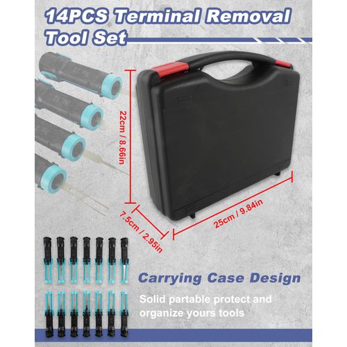 KUNGJUER 14PCS Terminal Removal Tool Kit for Automotiv, Universal Electrical Connector Extractor Tool Set with Non-Slip Handles for Replaces Universal Vehicle Wire Harness Pin Connector Release.