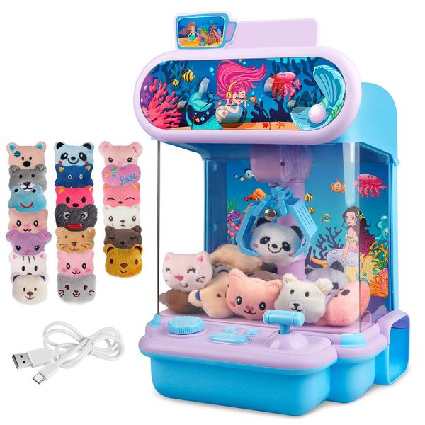 TingingYuli Claw Machine for Kids,Mini Vending Machines Candy Grabber Prize Dispenser Toys for Girls Boys, Electronic Arcade Game with 20 Mini Plush Toys for Party Easter Birthday Gifts