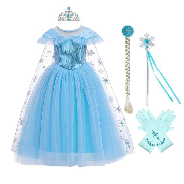 MYRISAM Girls Princess Dress up Costume Frozen Elsa Fancy Dress Halloween Cosplay Party Christmas Birthday Gown w/Accessories Blue 3-4T