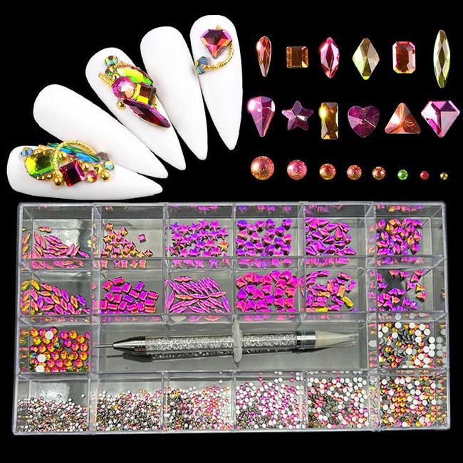 Luxury Shiny Diamond Nail Decoration Set Set AB Glass Rhinestones