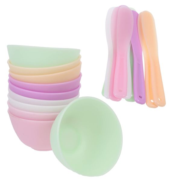 Lurrose DIY Facial Mixing Silicone Bowl Set, 20 Pieces, 10 Silicone Bowls, 10 Stick Spatulas, Silicone Bowls, Makeup, Home Use, Beauty Salon, Salon DIY Tools (Random Color)