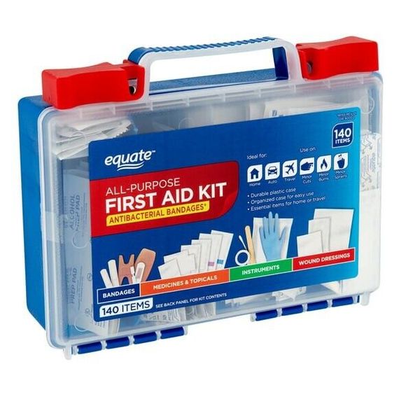 Equate 140pc All Purpose First Aid Kit, Durable Plastic Case, Essential Items