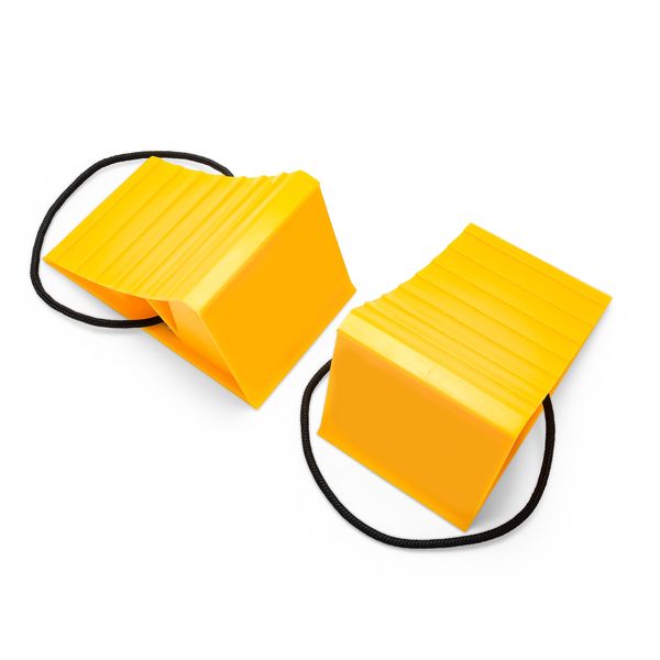 Camco Wheel Chock With Rope For Easy Removal, Helps Keep Your Trailer or RV In Place (Pack of 2) - 44471 , Yellow