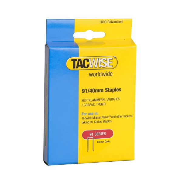 Tacwise 0768 Type 91 / 40 mm Galvanised Narrow Crown Staples, Pack of 1,000