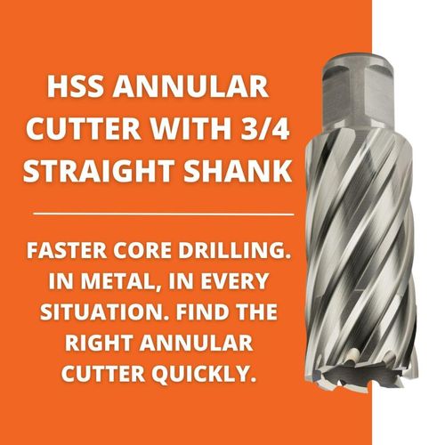 Slugger by Fein HSS Annular Cutter with Enhanced Cutting Geometry for Precision Drilling - High-Durability Steel, 2" Cutting Depth, 7/16" Bore Diameter, 3/4" Straight Shank - 63134115002