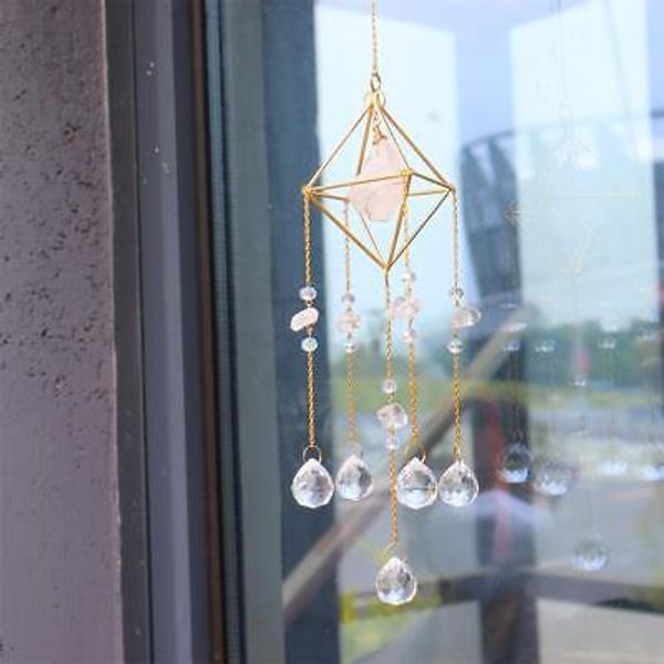 Crystal Wind Chime Creative Window Hanging Sun Catcher Home Garden Decor (Pink)