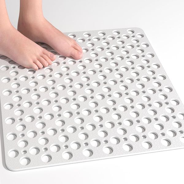 XIYUNTE Square Shower Mat Non Slip Anti Mould, 53 x 53cm Square Shower Mats for Inside Shower, Rubber Anti Slip Bath Mat for Bathroom, Shower Tray Mat with Suction Cups, Machine Washable, White