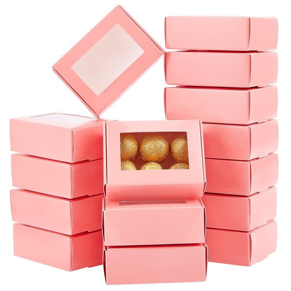 PH PandaHall 20pcs Cookie Boxes with Window Valentine Mini Treat Boxes Pink Paper Box Rectangle Bakery Gift Boxes Soap Candy Boxes for Gift Giving Packaging Soap Party Favor Chocolate 2.36x3.35x1.18''