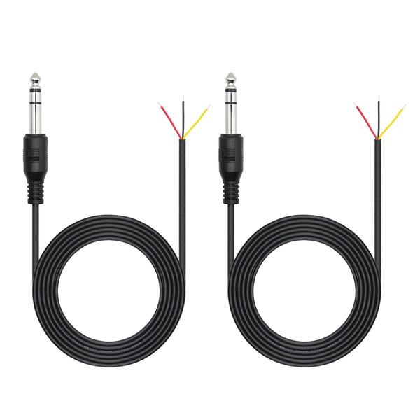 Riertostng 6.35mm Male Plug to Bare Wire Open End Audio Cable, 6FT, TRS Stereo, 2Pcs, Compatible with Speaker, Microphone, Amplifier