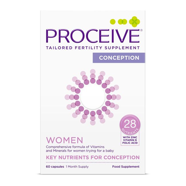 Proceive® Women Fertility Supplement for Conception - Pregnancy Vitamins for Women Trying to Conceive - Zinc, Folic Acid, Vitamin D - 60 Capsules (1 Month Supply) - Vegan