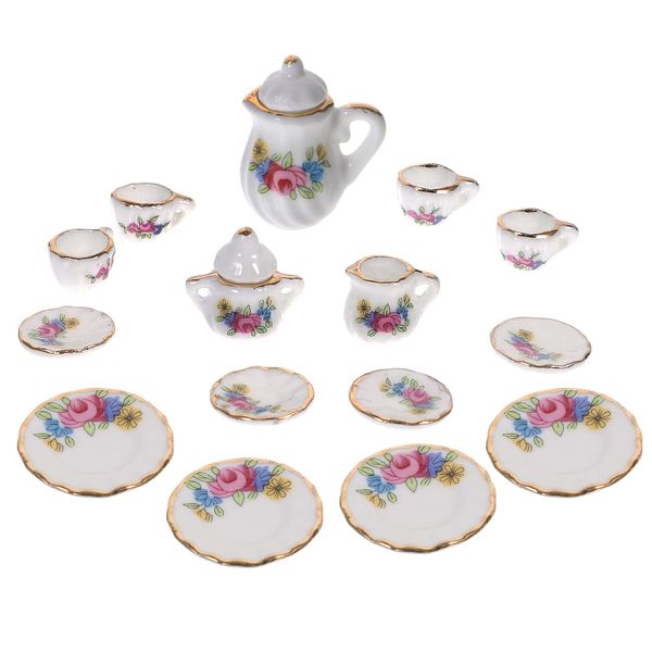 Toddmomy Miniature Tea Sets Dollhouse Porcelain Tea Set 1 12 Scale Miniature Dollhouse Accessories Kitchen Miniature Decor for Doll Toy Supplies