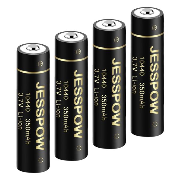 JESSPOW 10440 Rechargeable Battery, 10440 Li-ion Rechargeable Batteries 3.7V 350mAh for LED Flashlight Torch, 4 Pack