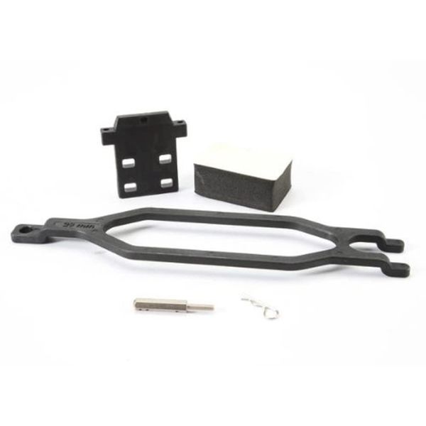 Extended battery hold down and hold down retainer