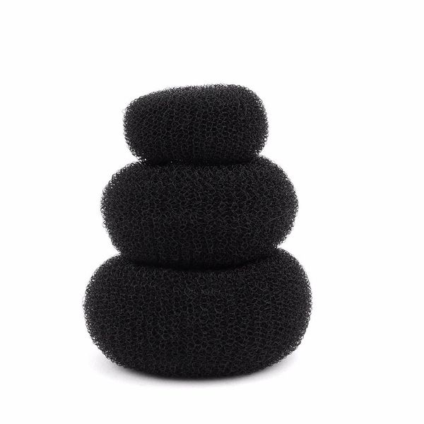 3 Pieces Women Lady Magic Shaper Donut Hair Bun Maker Hair Ring Styler Maker Round Chignon Hair Accessories(1 Small 1 Medium 1 Large) (Black)