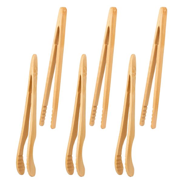 6 Pack Bamboo Toaster Tongs,Natural Wooden Tongs for Cooking,Sweet Tongs, Kongfu Tea Utensil Tweezers,Kitchen Feeding Tongs for Bread, Fruit,Buffet,Salad