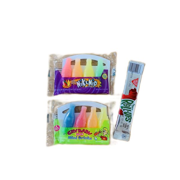 Nik-L-Nip Nick Lip Wax Bottle Candy (Original & 4 Sour & 1 Betty Crocker Fruit Roll Up + Tropical Flavor Fruit Snack)