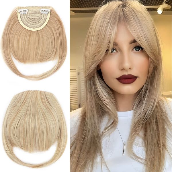 Elailite Pony Haarteil Echthaar Clip in Bangs One Piece Extensions Fringe natürlich Verlängerung 2 Clips # Dunkelblond/Hellstes Blond