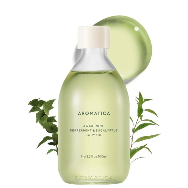 AROMATICA Organic Body Oil, Peppermint & Eucalyptus, 3.4 fl oz (100 ml)