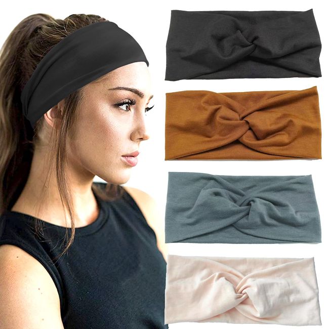 4-teiliges Haarband für Damen, breit, elastisch, Yoga, Sport, Haarband, Vintage, Haar-Accessoires