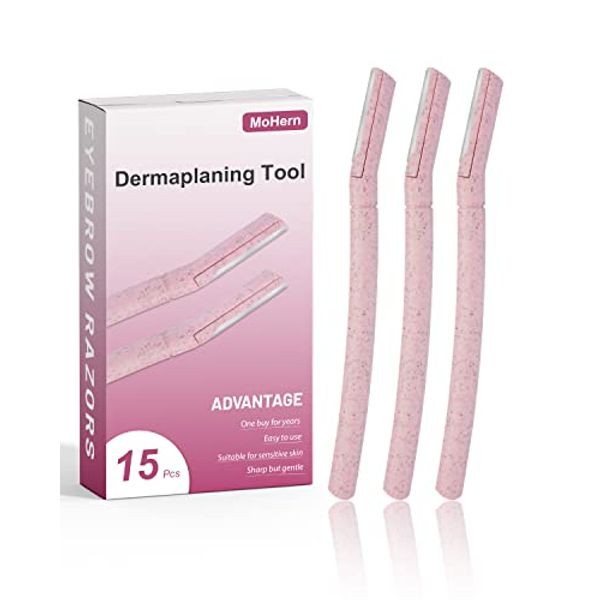 Dermaplane Razor for Women Face, 15 Pcs Microblade Eyebrow Razors, Multipurpose Dermaplaning Tool for Face, Peach Fuzz Removal, Face shavers for Women and Men (Pink)