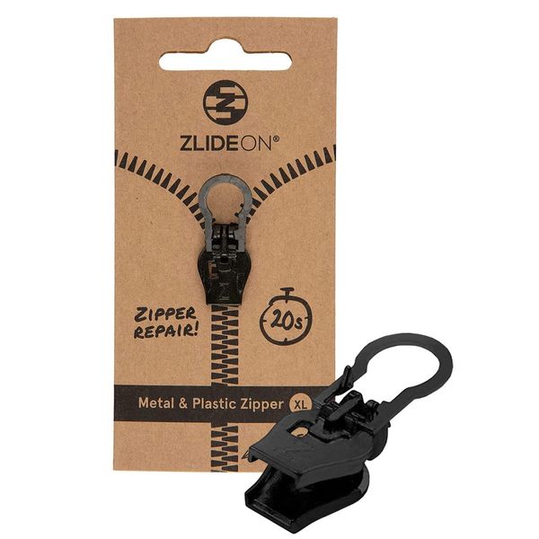 ZlideOn Zipper Pull Replacement - 1pcs, Black (XL) - Instant Zipper Replacement Slider for Metal & Plastic Zippers