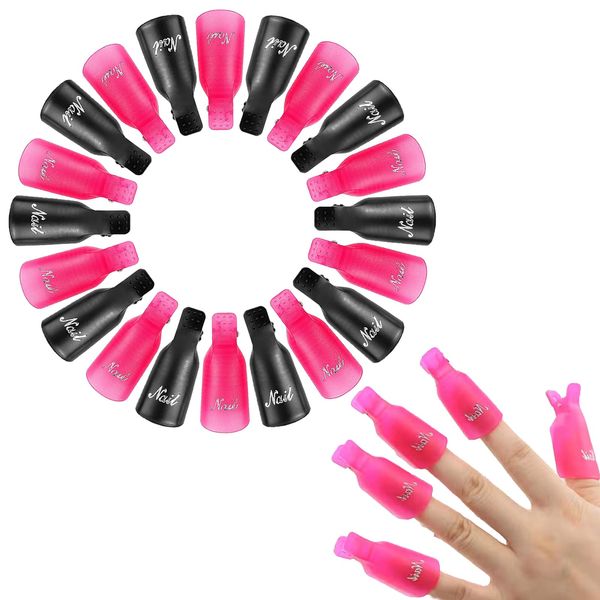 20 PCS Nail Clips, Soak Off Nail Clips Set, Black and Pink Reusable Nail Clips, Nails Wrap Tool, for Home and Professional Salon, Gel Manicure Nail Polish Removing